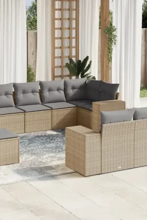 Compra Oggi Stesso Set Divano da Giardino 8 pz con Cuscini Beige in Polyrattan 3222838