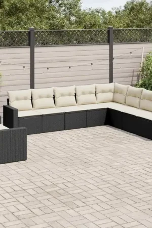 Set Divani da Giardino 10pz con Cuscini in Polyrattan Nero 3219156 Saldi