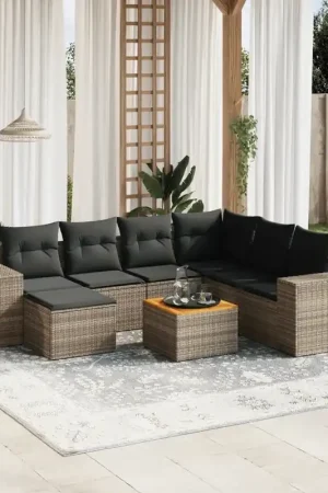 Offerta Lampo Set Divano da Giardino 8 pz con Cuscini Grigio in Polyrattan 3257894
