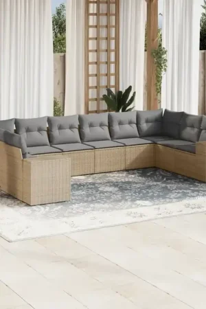 Set Divano da Giardino 10 pz con Cuscini Beige in Polyrattan 3223068 Prezzo Scontato