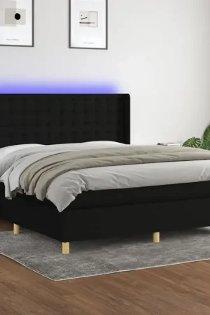 Sconto Letto a Molle con Materasso e LED Nero 180x200cm in Tessuto 3139215