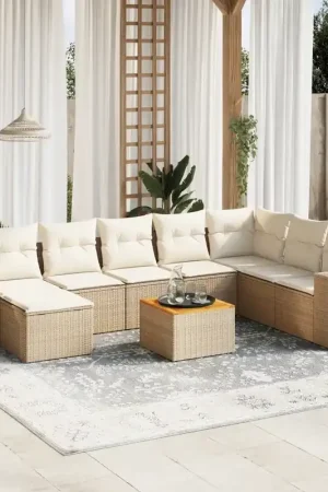 Set Divano da Giardino 9 pz con Cuscini Beige in Polyrattan 3257913 Saldi