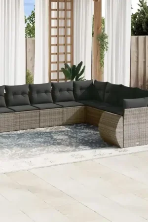 Prezzo Scontato Set Divano da Giardino 10 pz con Cuscini Grigio in Polyrattan 3221909