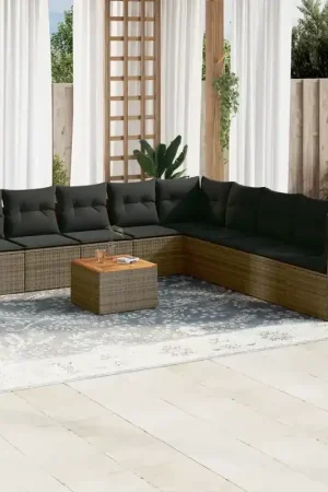 Reso Gratuito Set Divano da Giardino 10 pz con Cuscini Grigio in Polyrattan 3256025