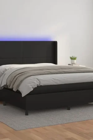 Giroletto a Molle con Materasso e LED Nero 180x200cm Similpelle 3139277 Prezzo Ridotto