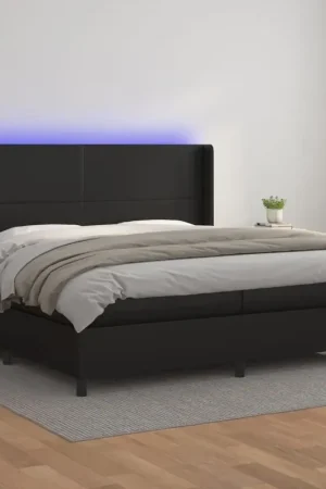 Giroletto a Molle con Materasso e LED Nero 200x200cm Similpelle 3139283 Sconto