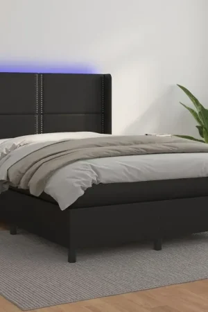 Giroletto a Molle con Materasso e LED Nero 140x200cm Similpelle 3139325 Occasione Imperdibile