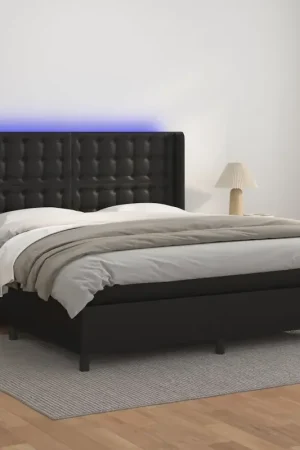 Giroletto a Molle con Materasso e LED Nero 180x200cm Similpelle 3139397 Prezzo Conveniente