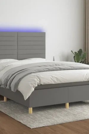 Occasione Imperdibile Letto a Molle Materasso e LED Grigio Scuro 140x190cm in Tessuto 3135510
