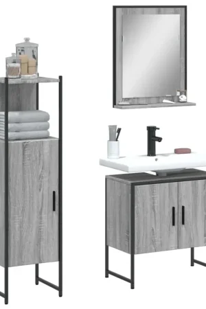 Promozione Esclusiva Set Mobili da Bagno 3 pz Grigio Sonoma in Legno Multistrato