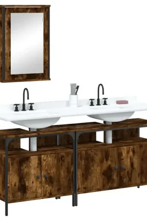 Nuova Collezione Set Mobili da Bagno 3 pz Rovere Fumo in Legno Multistrato