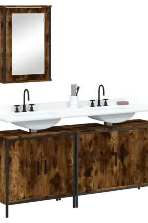Prezzo Scontato Set Mobili da Bagno 3 pz Rovere Fumo in Legno Multistrato