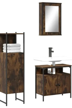 Ultime Pezzi Set Mobili da Bagno 3 pz Rovere Fumo in Legno Multistrato