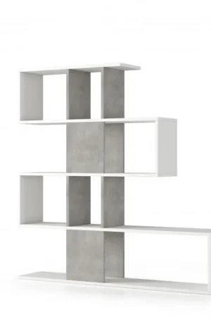 Spedizione Espresso Libreria moderna 5 ripiani bifacciale bianco e cemento 145x29x145 cm - Terraneo