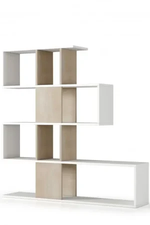 Libreria moderna 5 ripiani bifacciale bianco e rovere 145x29x145 cm - Terraneo Popolare
