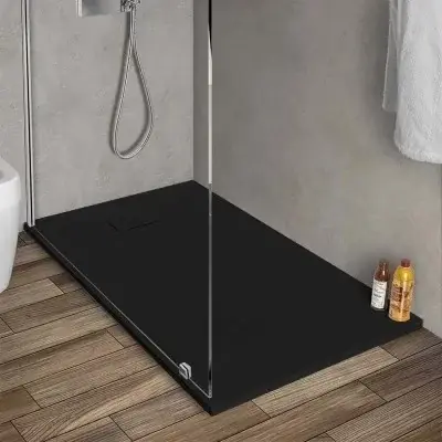 Economico Piatto doccia 70x140 in resina nero effetto pietra riducibile Agorà