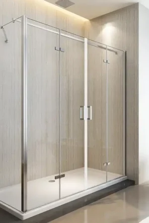 Ordina Subito Box doccia due lati porta a libro 4 ante con parete fissa laterale, cristallo 6mm trasparente, h190 Sicena Rasac Trasparente 6mm,Fisso 65 + Porta 150 cm