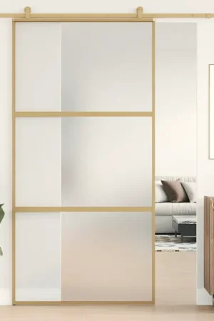 Promozione Porta Scorrevole Oro 102,5x205 Vetro Smerigliato ESG Alluminio 155153