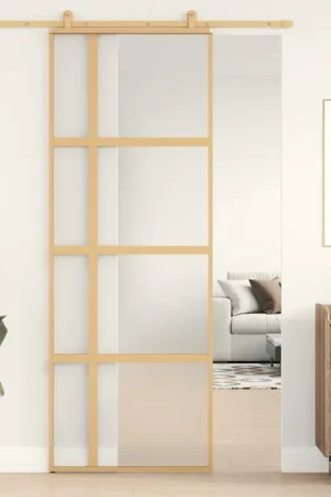 Economico Porta Scorrevole Dorata 76x205 Vetro Smerigliato ESG Alluminio 155193