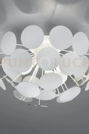 DISCALGO PLAFONIERA SFERA TONDI METALLO BIANCO OPACO + ARGENTO D. 54CM 3 LUCI ATTACCO E14 Ultimissimo Modello