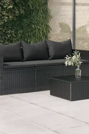 A Buon Prezzo Divano da Giardino a 3 Posti con Cuscini Nero in Polyrattan 362327