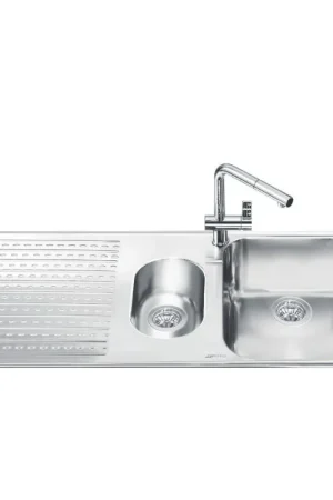 A Buon Prezzo Lavello incasso 2 vasche e gocciolatoio sinistro 100x50 Smeg LTS102S2 inox spazzolato