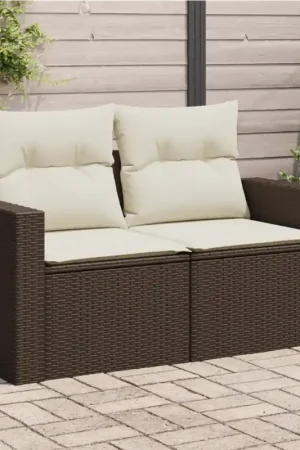 A Buon Prezzo Divano da Giardino a 2 Posti con Cuscini in Polyrattan Marrone 366220