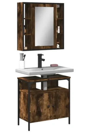 Vendita Finale Set Mobili da Bagno 2 pz Rovere Fumo in Legno Multistrato 3214717