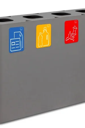 Ultimissimo Modello Pattumiera Sistema di Raccolta Rifiuti 120x30xh80 cm In Acciaio Verniciato 4 Scomparti Grigio
