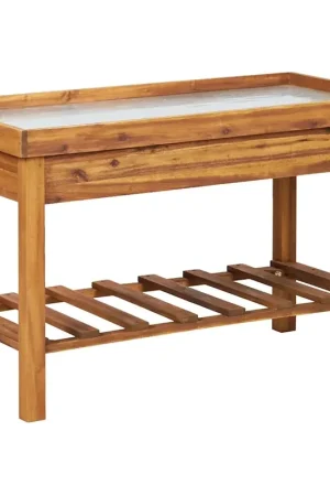 Banco da Lavoro per Giardino Piano in Zinco e Massello d'Acacia 46561 Offerta Lampo