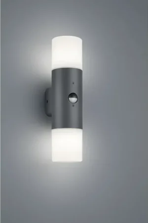 Applique Hoosic Biemissione 2xE27 Antracite Con Sensore Movimento H33 cm IP44 Trio Lighting Promo Stagionale