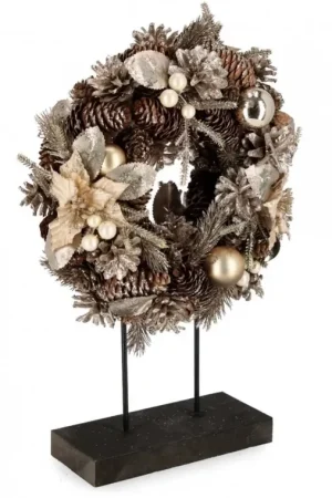Corona Alara con Stand e Poinsettia Champagne H39cm (2 Pezzi) Offerta Speciale