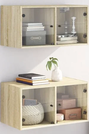 Affare Mobili a Muro con Ante in Vetro 2pz Rovere Sonoma 68,5x37x35 cm 836502