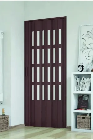 Affare Porta a Soffietto da Interno 82x220 cm in PVC con vetro Niagara Mod. Extra Standard colore noce