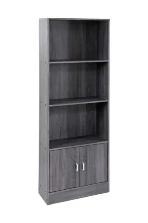 (2c)Libreria 3 ripiani 2 ante colre grigio 60x24xh.170 cm Saldi