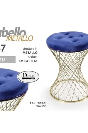 2x Sgabello trendy blu con struttura oro cm 35 x 47 h Non Perdere
