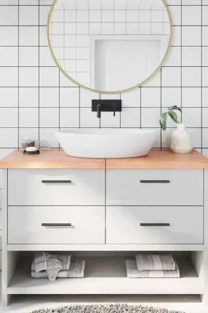 A Buon Prezzo Piano Bagno Marrone 120x50x(2-4) cm Legno Massello Trattato 3156141