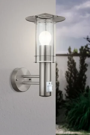 Applique Esterno Contemporanea Lisio Acciaio Argento 1 Luce E27 H36Cm Consegna Rapida