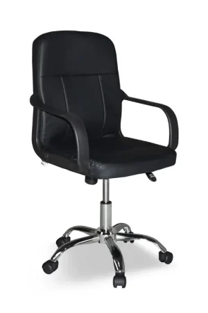 Poltrona da ufficio PC116P in ecopelle nera e base cromata con ruote Più Venduto